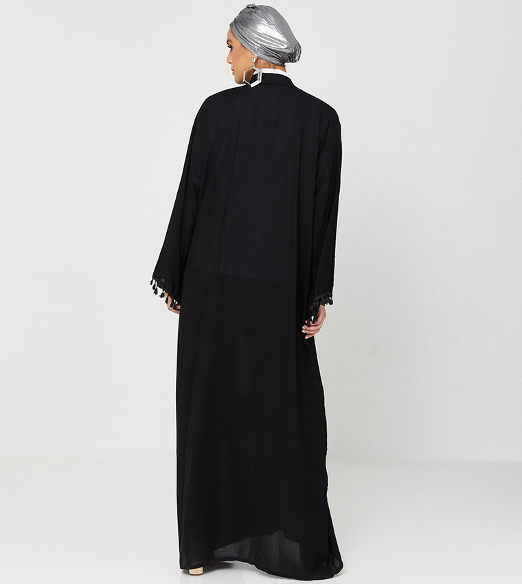 Abaya Design With Frills And Laise-Black