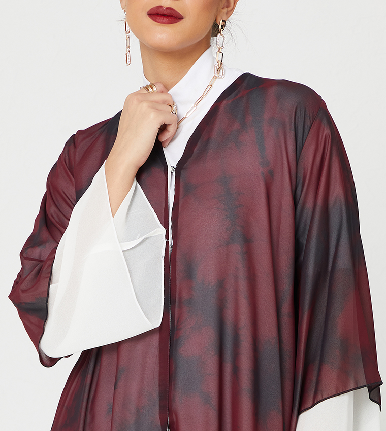 Abaya With White Inner Top Two In One-Multi