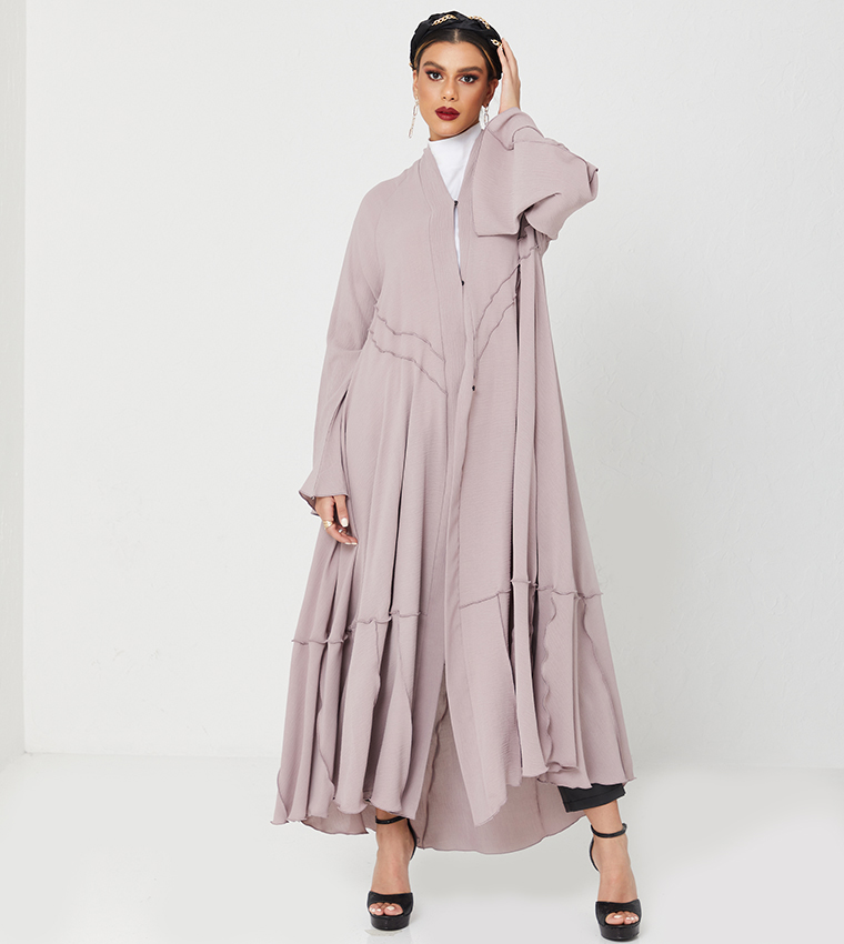 Abaya With Piping Design-Pink