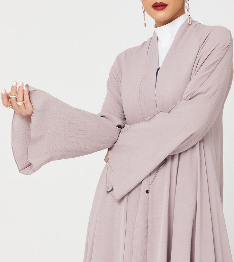 Abaya With Piping Design-Pink