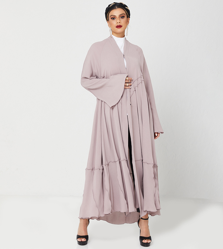 Abaya With Piping Design-Pink