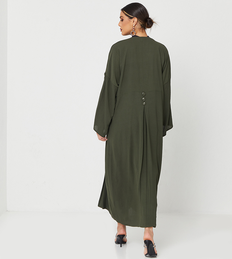 Solid V-Neck Flared Sleeves Abaya 