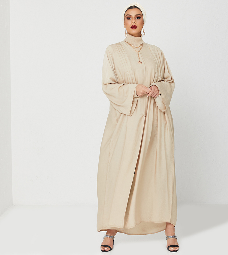 Abaya With Frills And Design With Stone Hand Work-Gold