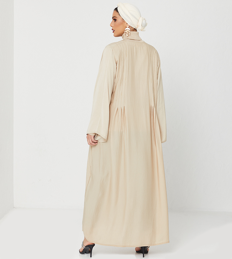 Abaya With Frills And Design With Stone Hand Work-Gold