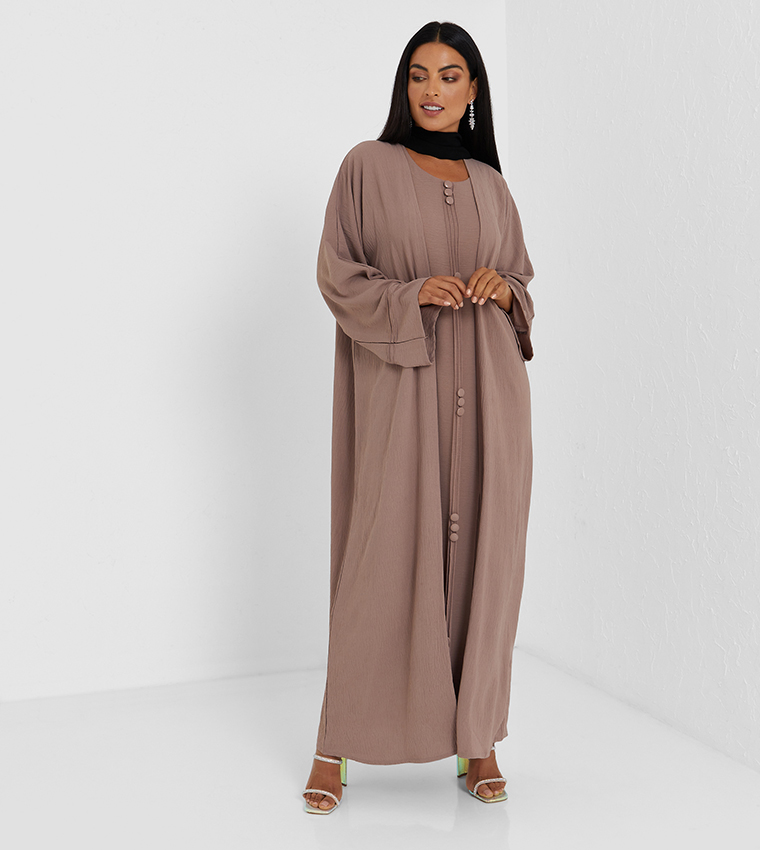 Embellished Button Detailed Long Sleeve Abaya