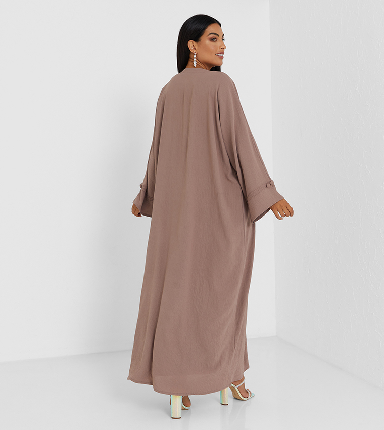 Embellished Button Detailed Long Sleeve Abaya