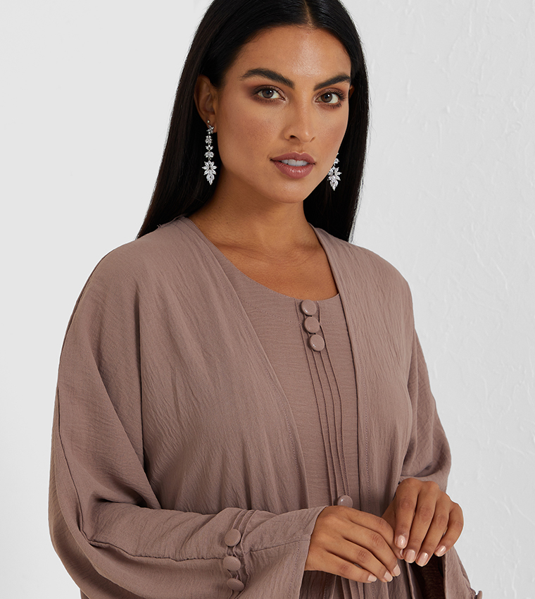 Embellished Button Detailed Long Sleeve Abaya