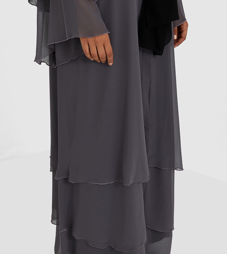 Ash Color Three Layers Abaya