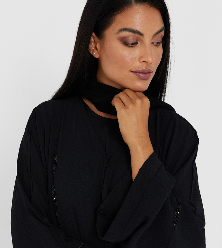 Black Color Abaya With Same Color Stone Hand Work Full Body
