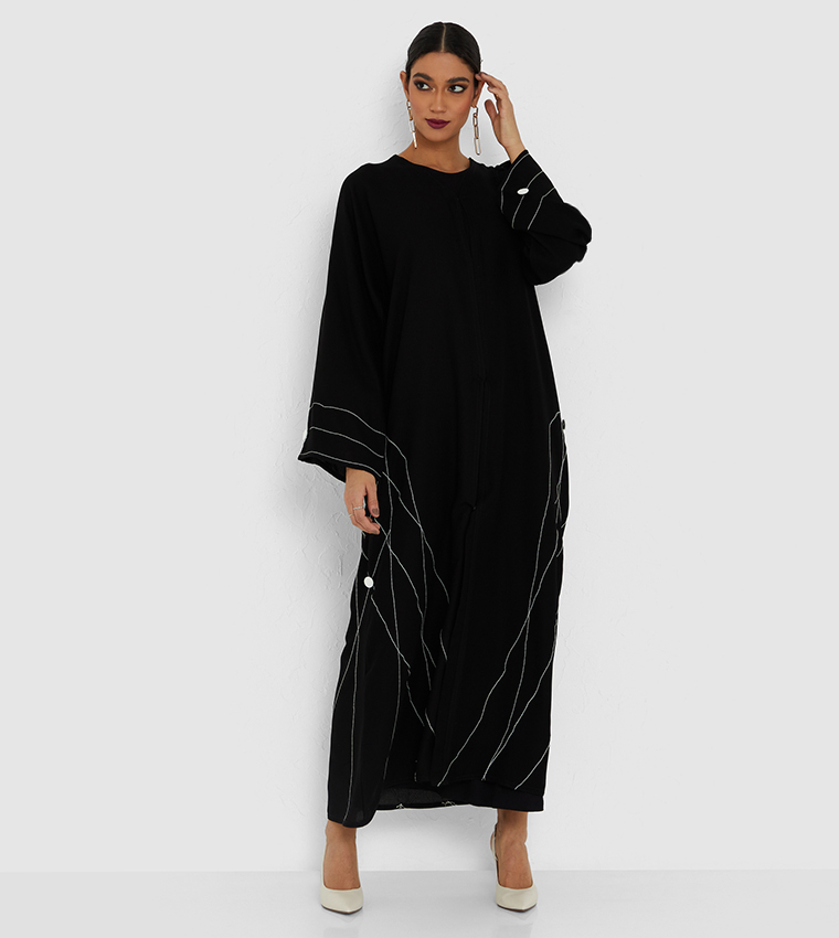 Color Block Flare Sleeves Abaya 