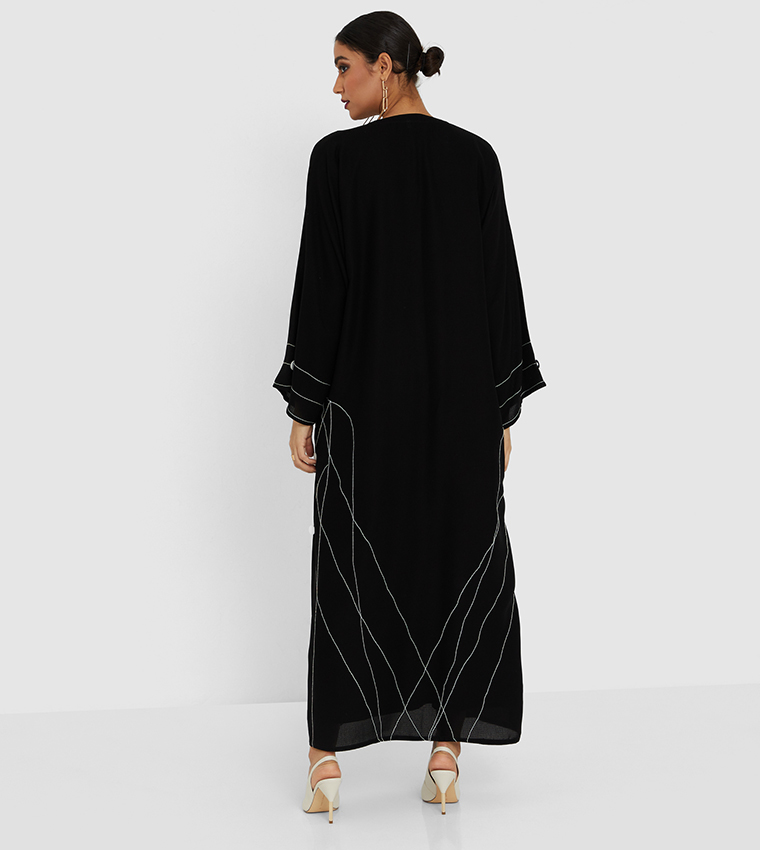 Color Block Flare Sleeves Abaya 