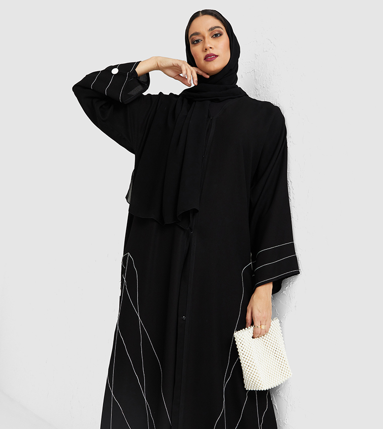 Color Block Flare Sleeves Abaya 