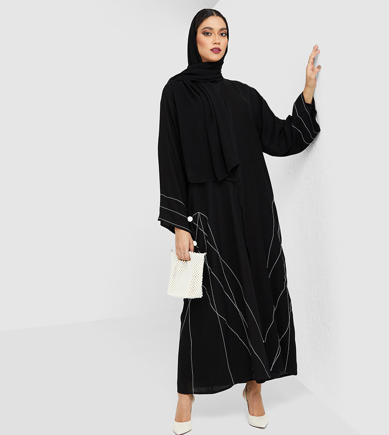 Color Block Flare Sleeves Abaya 