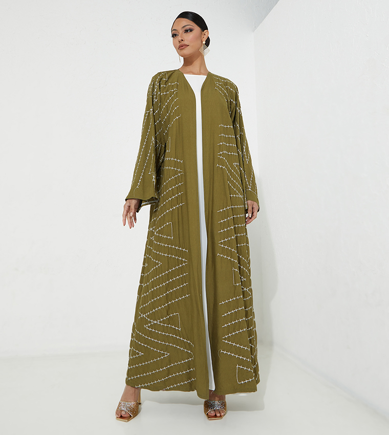 Casual Embroidered Flare Sleeve Abaya