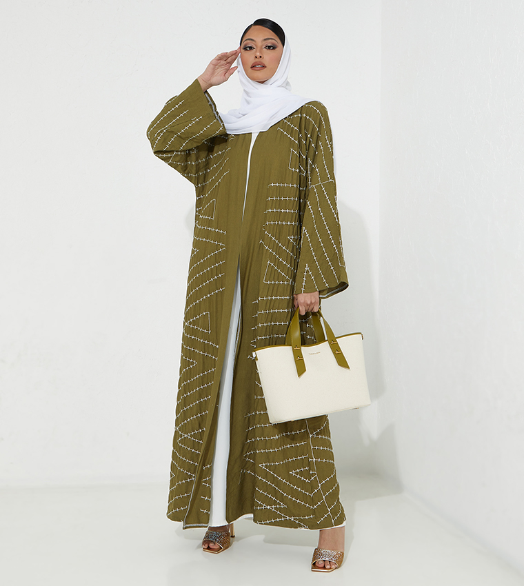 Casual Embroidered Flare Sleeve Abaya