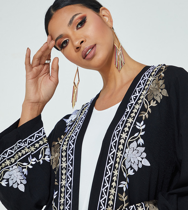 Embroidered Front Open Occasional Abaya