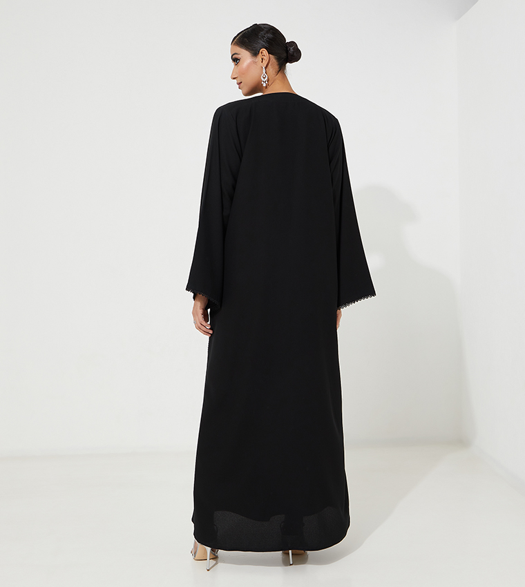 Buy Roza Abaya Stone Embellished Flared Abaya In Black | 6thStreet UAE