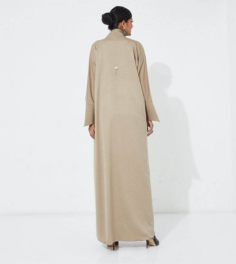 Buy Roza Abaya Long Sleeves Causal Open Abaya In Beige | 6thStreet UAE