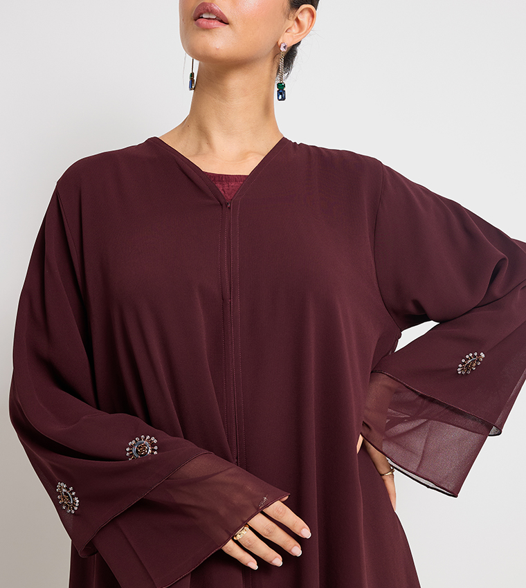 Stone Embellished Long Sleeves Abaya