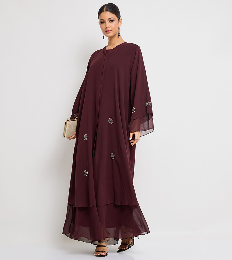 Stone Embellished Long Sleeves Abaya