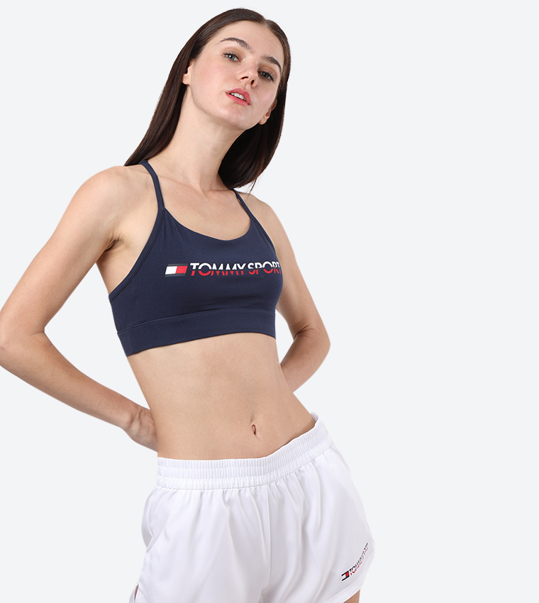 Buy Tommy Hilfiger Typography Printed Scoop Neck Sports Bra In
