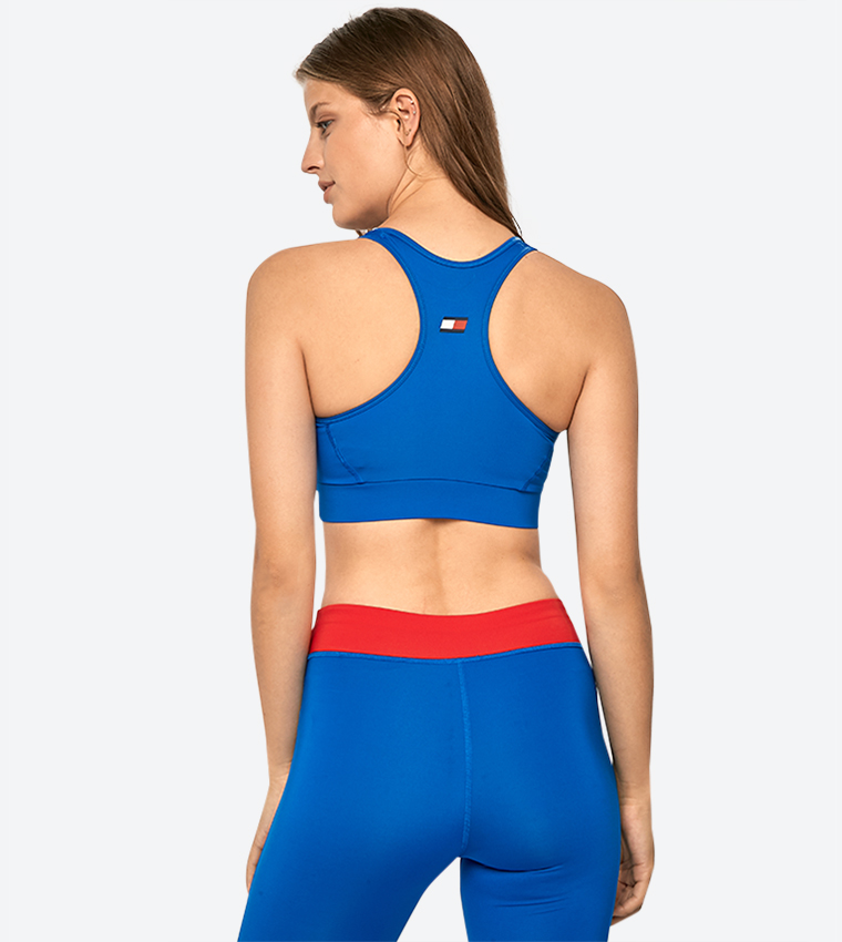 Buy Tommy Hilfiger Scoop Neck Mid Impact Sports Bra In Blue