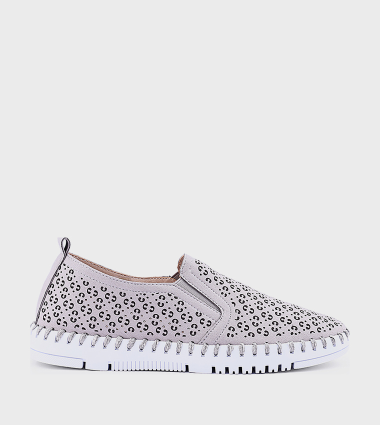 Cut-Out Patterned Slip-On Shoes