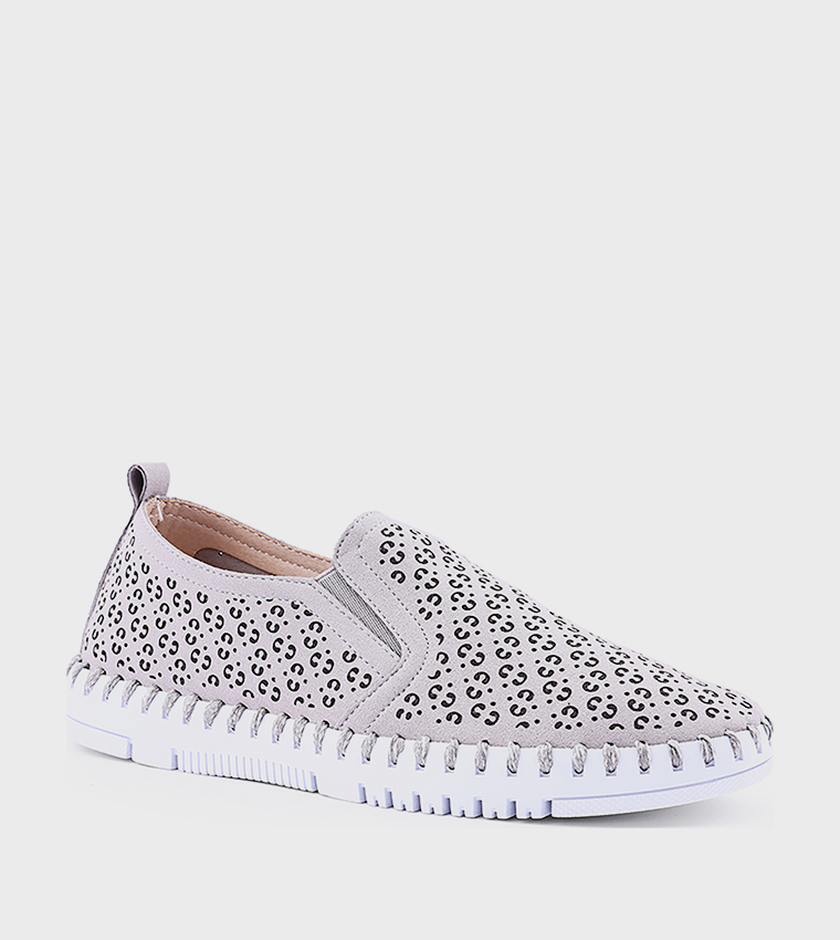 Cut-Out Patterned Slip-On Shoes