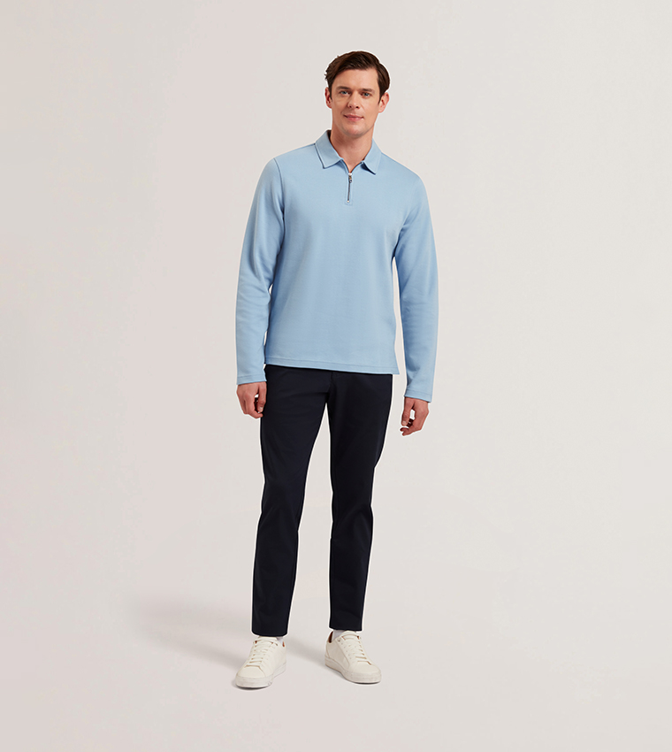 KALEND Herringbone Patterned Polo T-Shirt