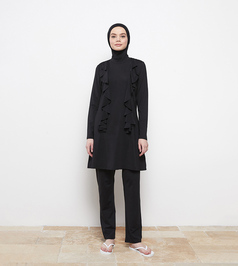 Stand Up Collar Hijab Swimsuit Set