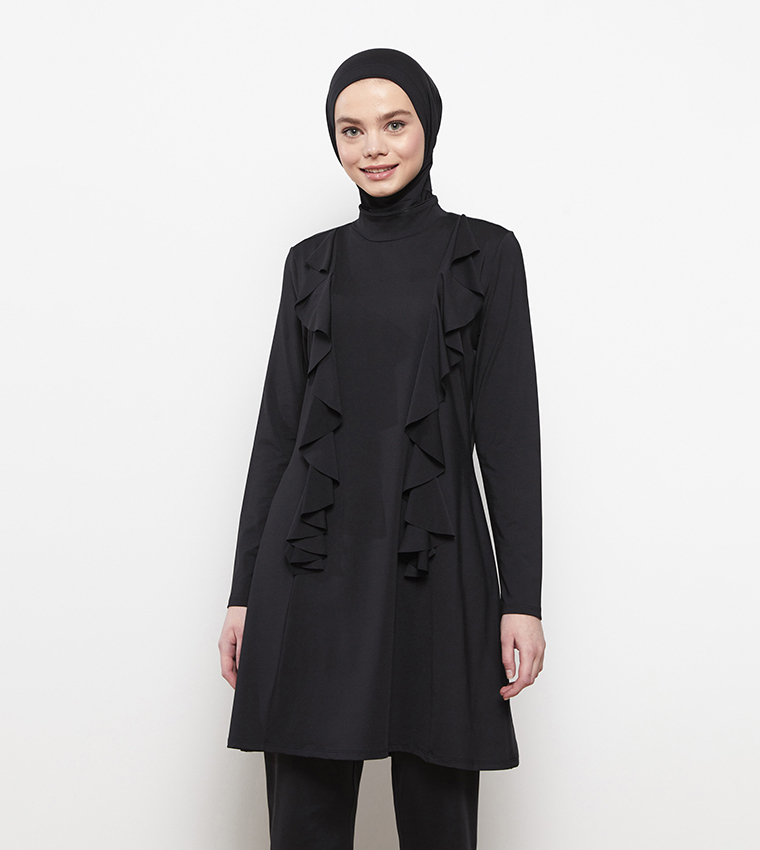 Stand Up Collar Hijab Swimsuit Set