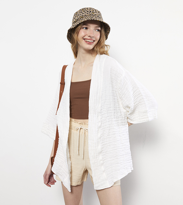 كيمونو قطن بياقة شال 