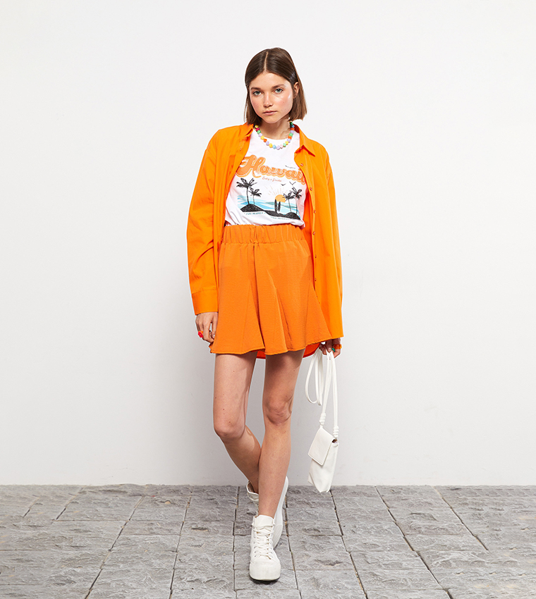 Orange denim 2025 skirt and jacket