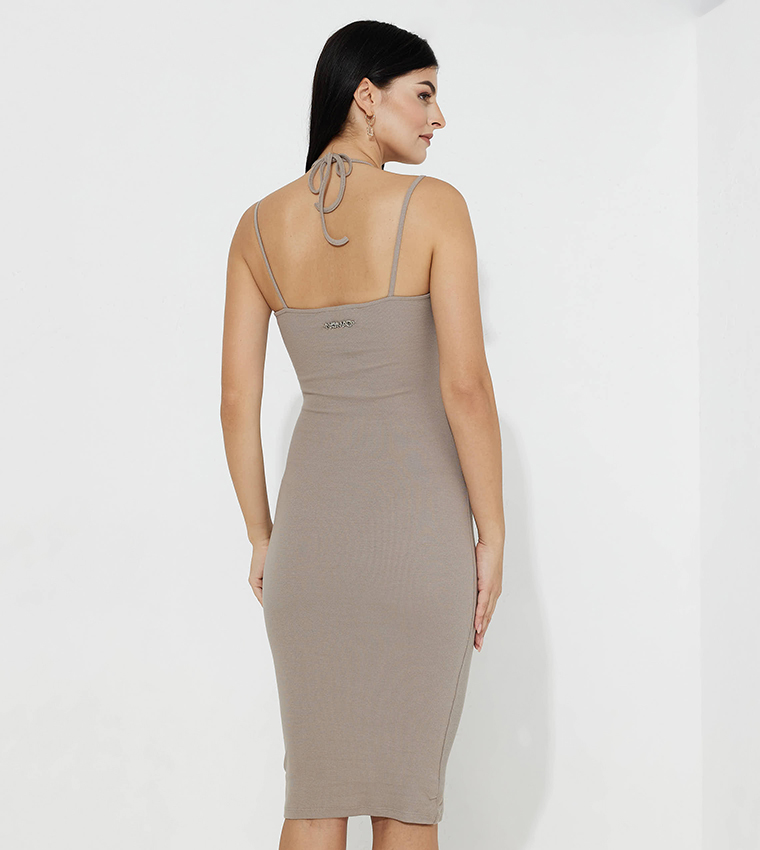 Buy Nomad Miami Ribbed Cut Out Detail Bodycon Dress In Taupe | 6thstreet UAE
