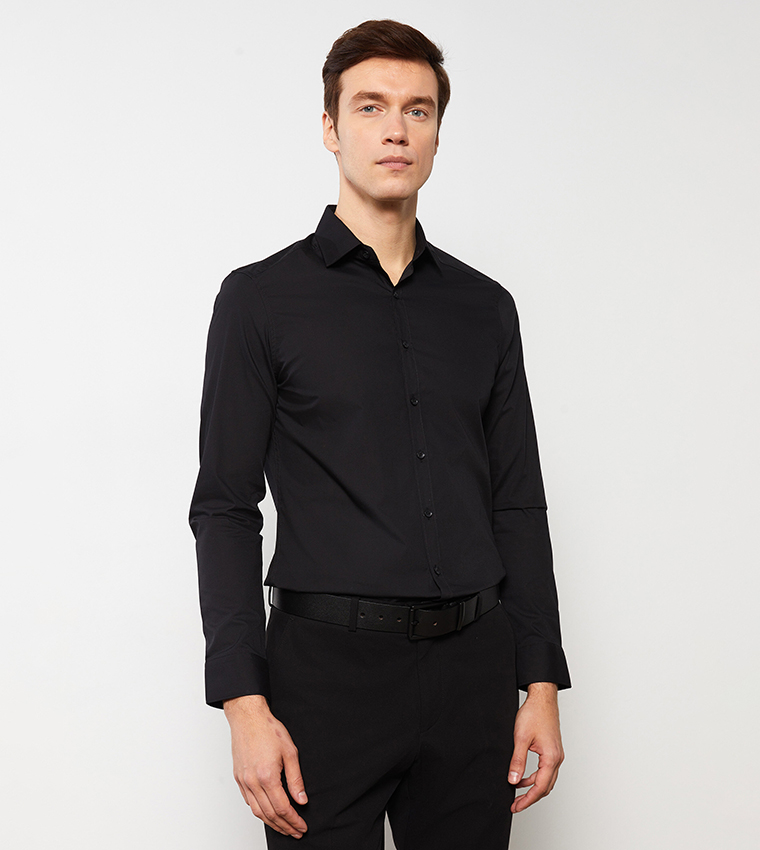 Slim fit black hot sale long sleeve shirt