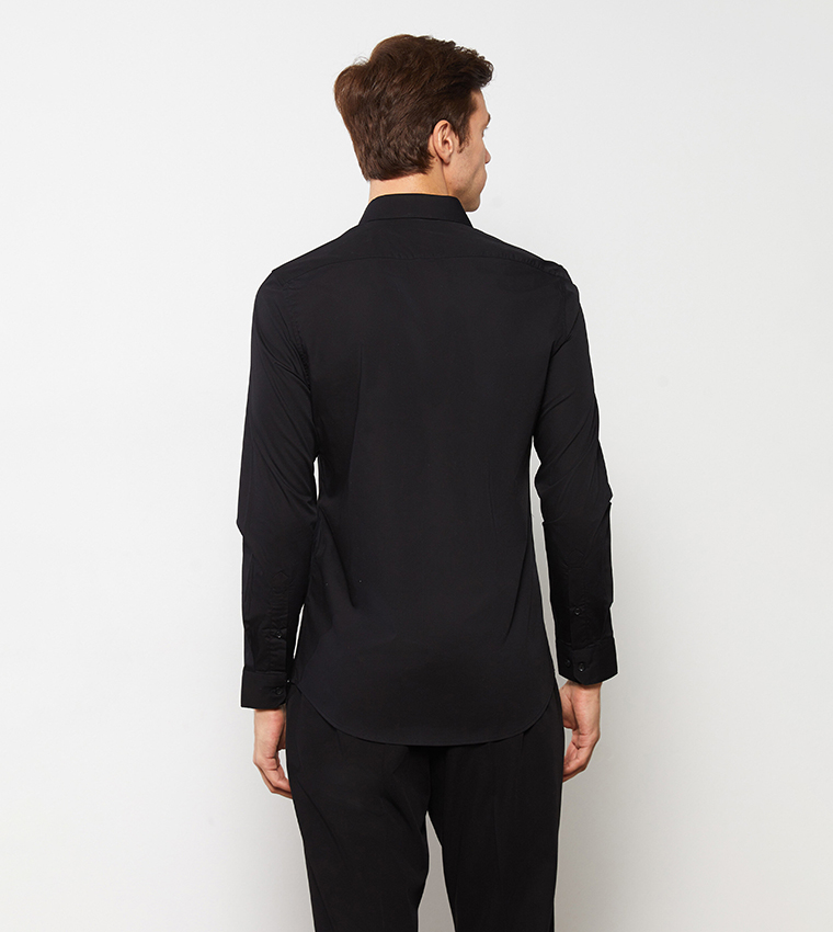 Slim fit black hot sale long sleeve shirt