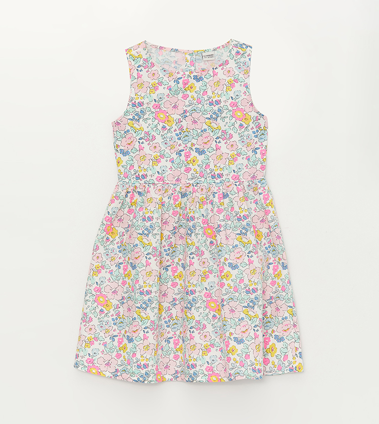 Girl's Floral Printed Crew Neck Dress