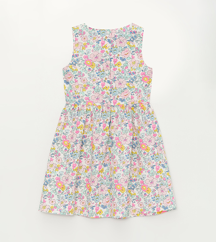 Girl's Floral Printed Crew Neck Dress