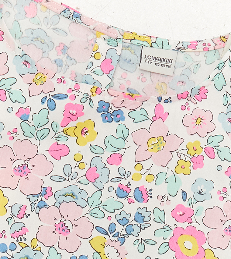 Girl's Floral Printed Crew Neck Dress