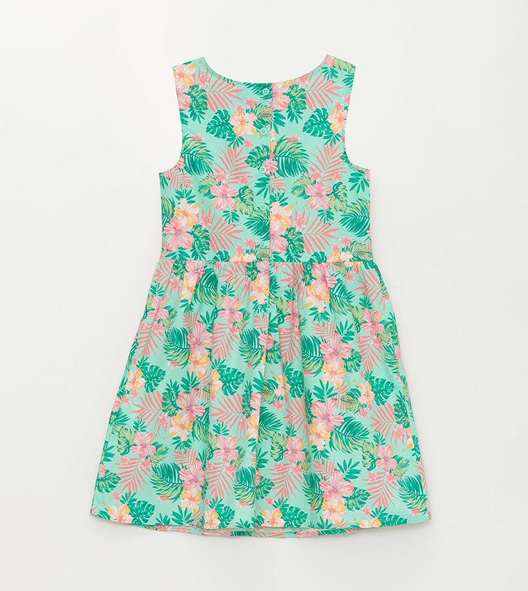 Girl's Printed Crew Neck Sleeveless Dress
