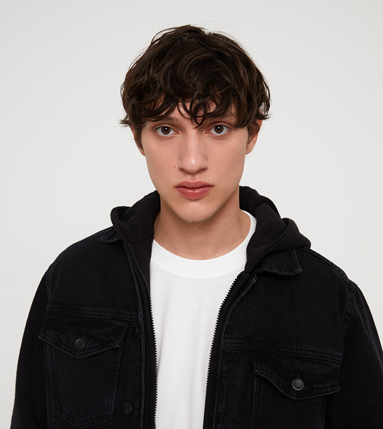 Ae black hooded online denim jacket