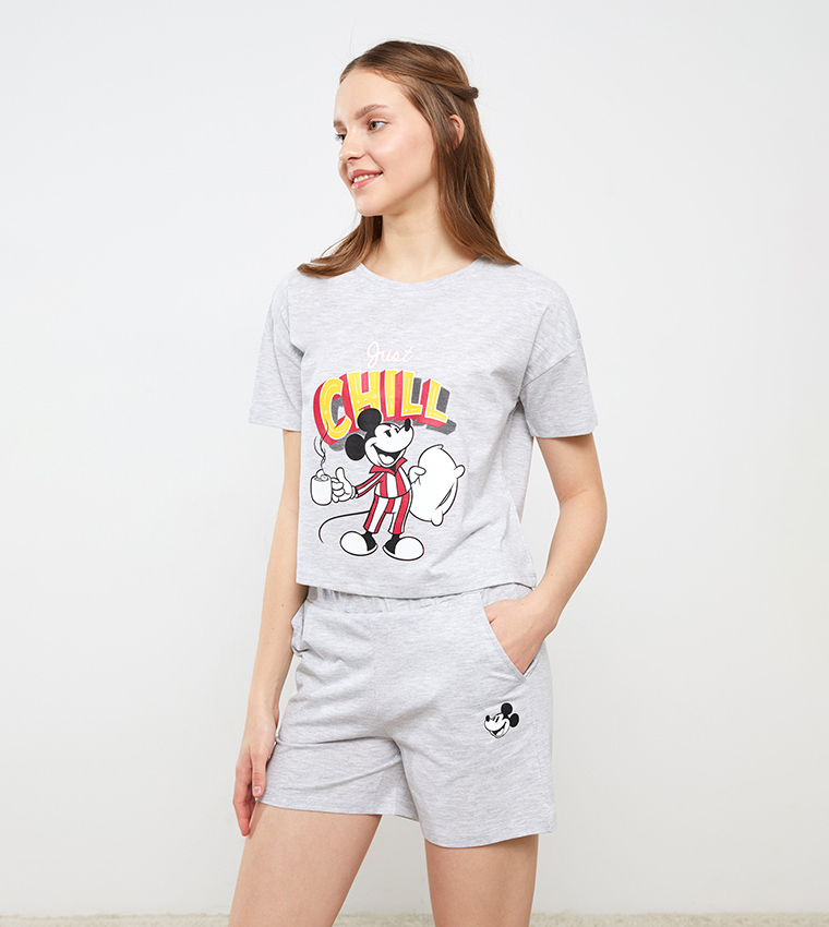 Buy LC Waikiki Mickey Mouse Printed Shorty Pajama Set In Grey