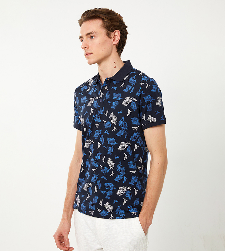 Buy LC Waikiki Tropical Printed Cotton Polo T Shirt In Navy 6thStreet Kuwait