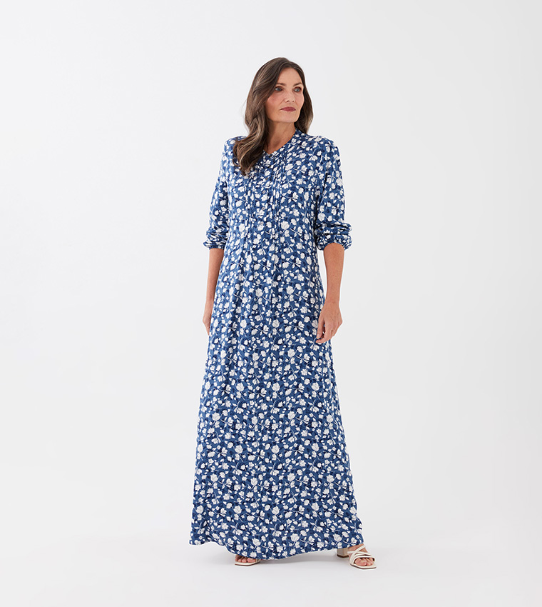 Buy LC Waikiki Patterned Long Sleeves Maxi Dress In Blue
