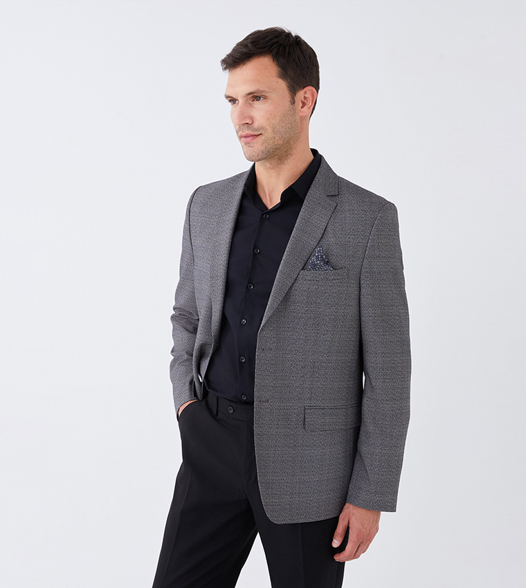 Solid Lapel Collar Standard Fit Blazer
