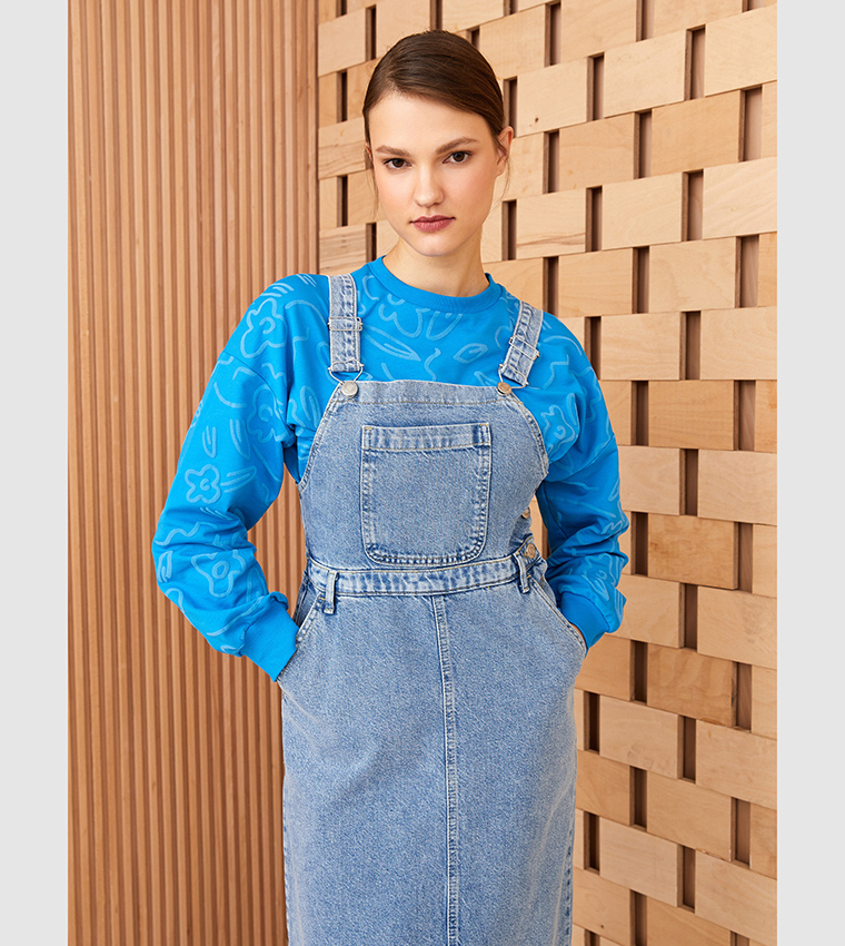 【新品未使用】 QUNG 3PiecePetalSatinShirtDress Buy LC Waikiki Square Neck Denim Salopette Dress In Blue