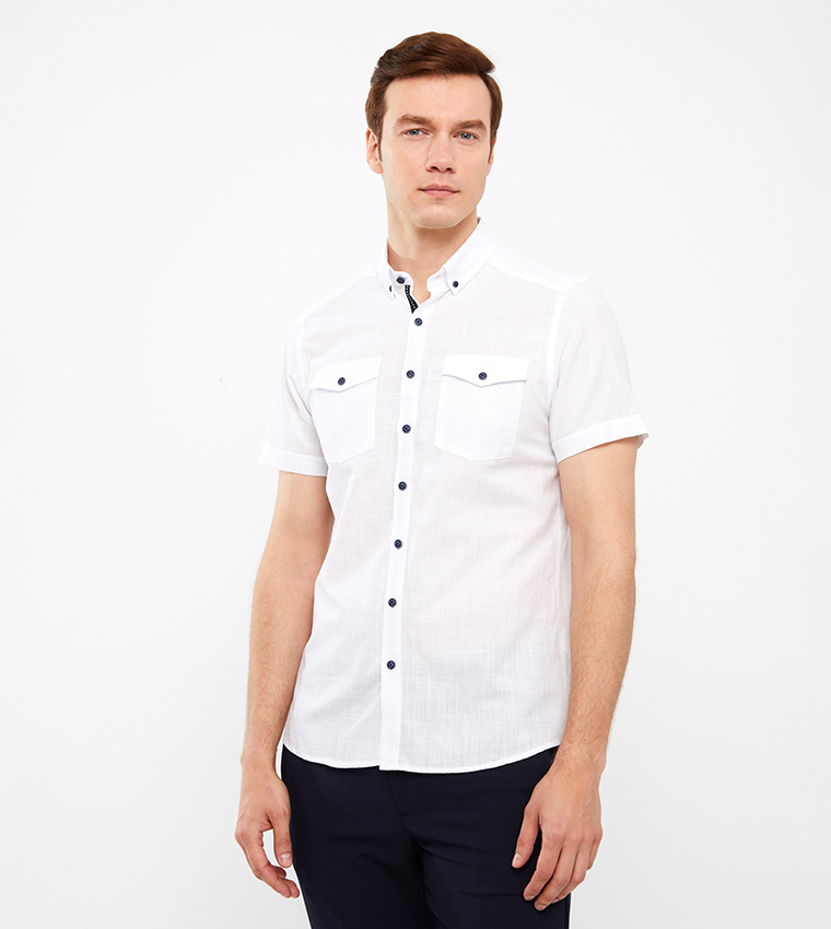 White short sleeve shirt mens sales slim fit