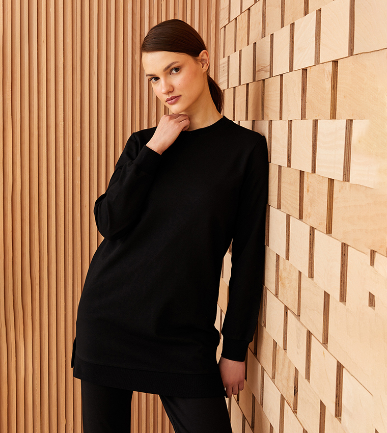 Buy LC Waikiki Crew Neck Regular Fit Sweatshirt Tunic In Black