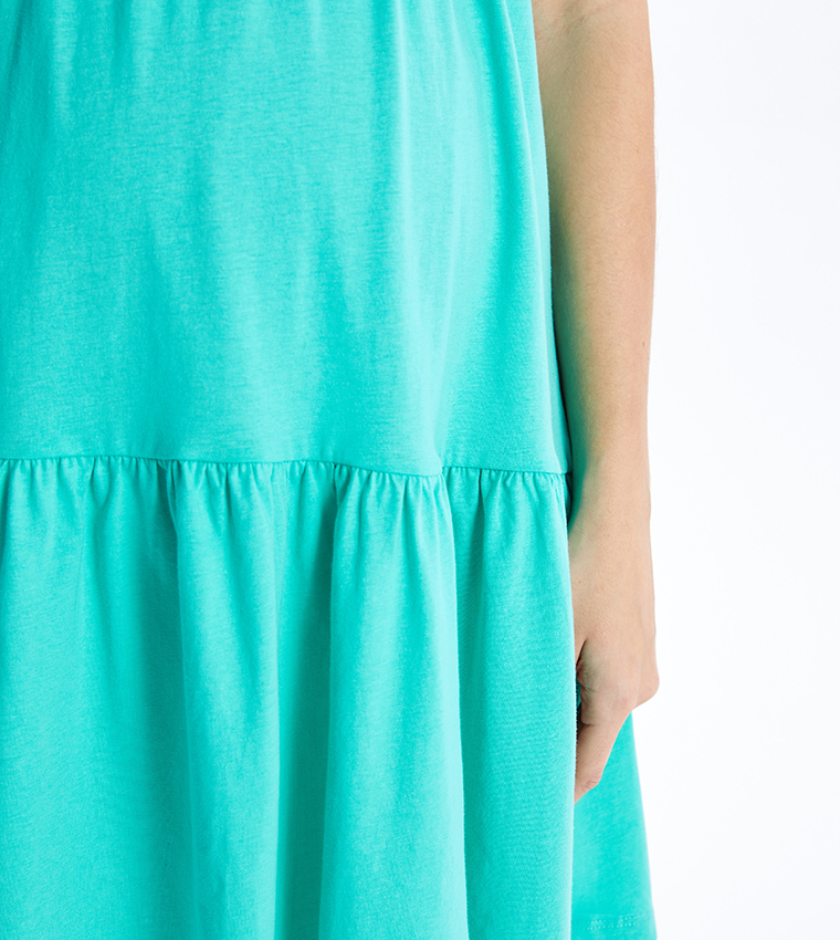 Solid Short Sleeves Tiered Maternity Dress