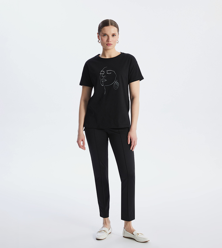 Solid Elastic Waist Trousers